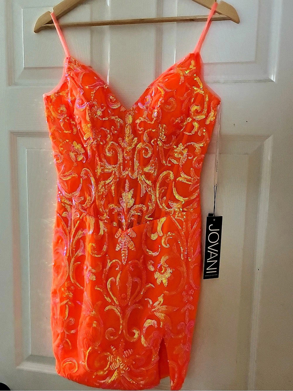 Jovani 26177 Sequin Mini Dress in Orange Size 2 NWT